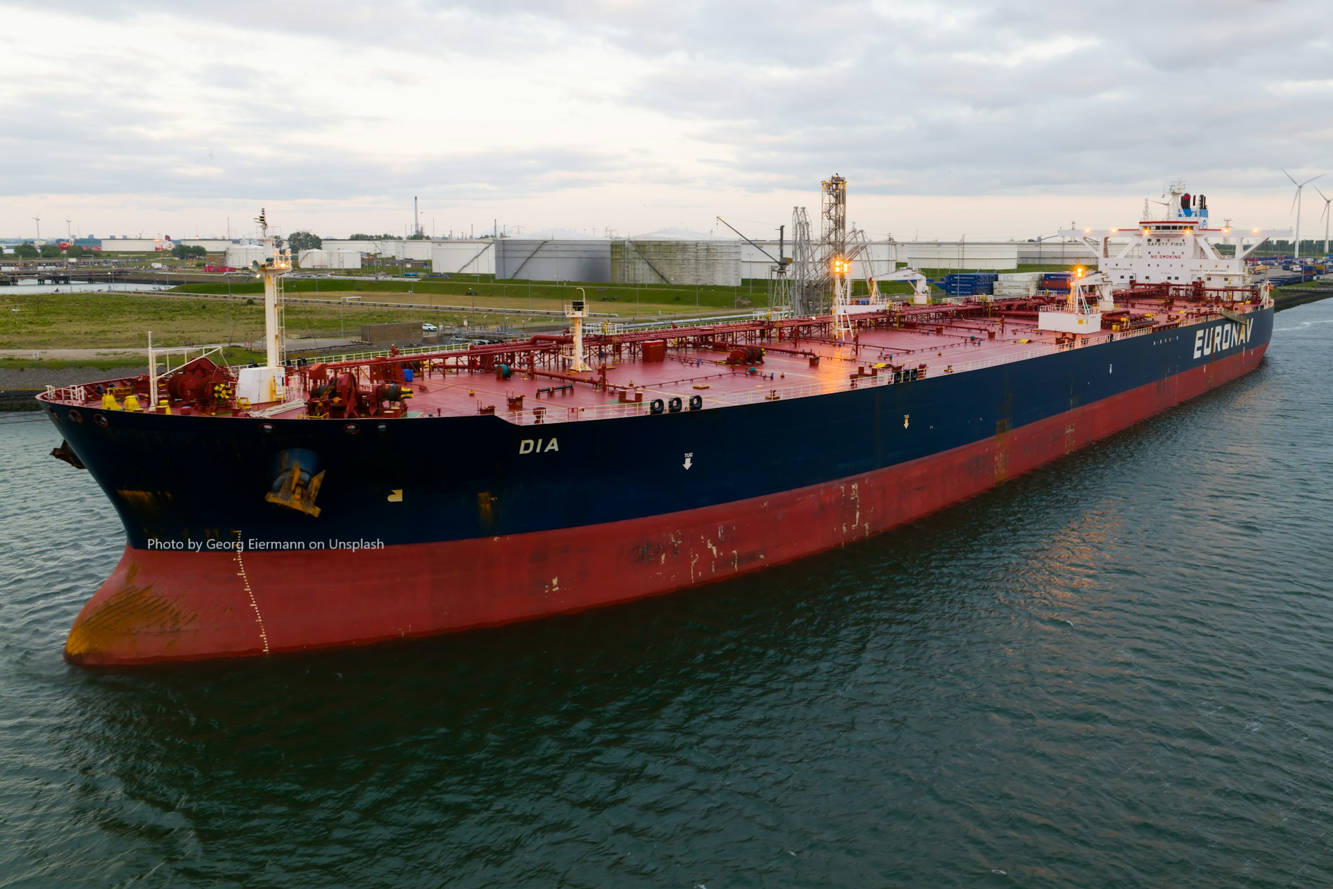 A large oil tanker vessel designed to transport liquid petroleum products
